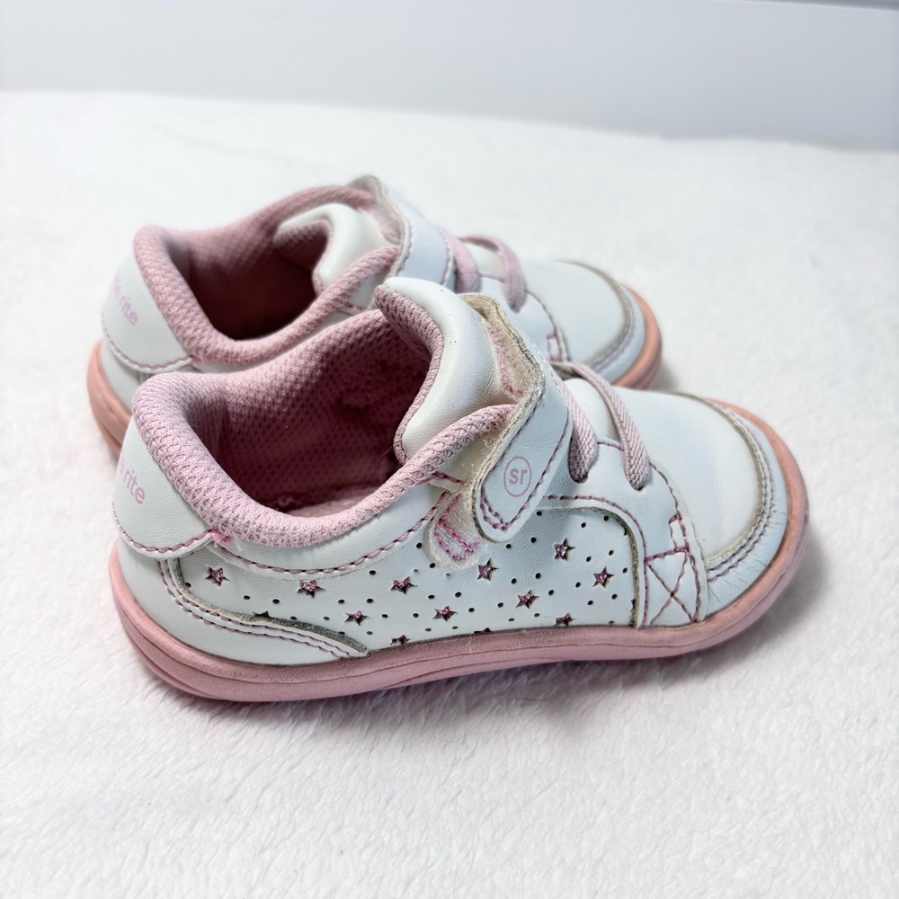 Stride Rite White and Pink Star Accent Sneakers for Toddlers